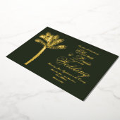 Palm Tree Gold Green Summer Weddenschap geperst Folie Uitnodiging (Gedraaid)