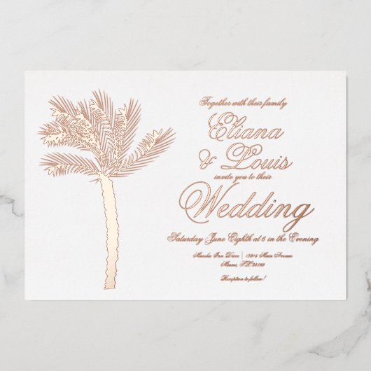 Palm Tree Gold Summer Weddenschap geperst Folie Uitnodiging (Voorkant)