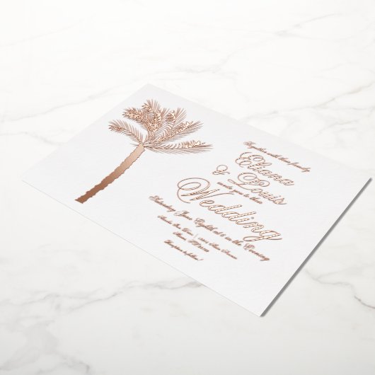 Palm Tree Gold Summer Weddenschap geperst Folie Uitnodiging (Gedraaid)