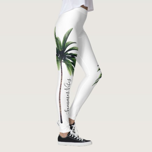 Palm Tree Green White Summer Vibes Mode vrouwen Leggings (Rechts)