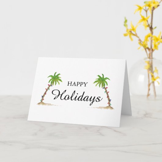 Palm Tree Happy Holidays Tropical Beach Christmas Kaart (Gele Bloem)