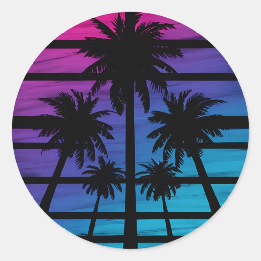 Palm Tree Hawaiian Beach Summer Vacation Ronde Sticker (Voorkant)