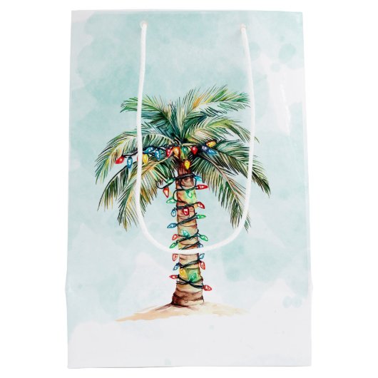 Palm Tree Holiday Beach Kerstmis Medium Cadeauzakje (Achterkant)