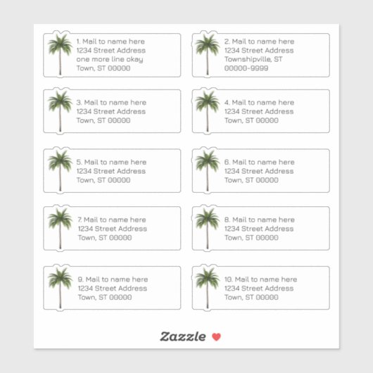 Palm Tree Individuele adres mailinglabels Sticker (Vel)