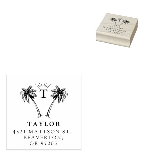 Palm-tree Initiaal & het Adres van de Terugkeer v Rubberstempel (Gestempeld)