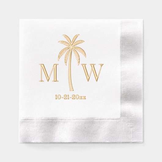 Palm Tree Initial Couple Wedding Monogram Date #5 Folie Servetten (Voorkant)