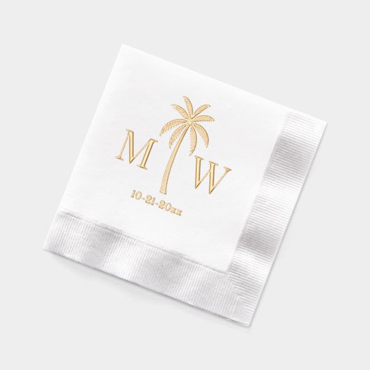 Palm Tree Initial Couple Wedding Monogram Date #5 Folie Servetten (Links)