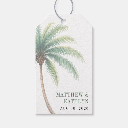 Palm Tree Island Bestemming Groene bruiloft Cadeaulabel (Voorkant)