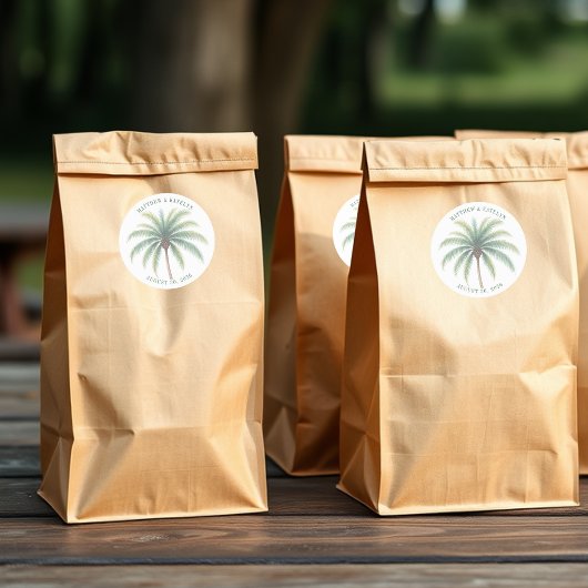 Palm Tree Island Bestemming Groene bruiloft Ronde Sticker