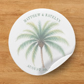 Palm Tree Island Bestemming Groene bruiloft Ronde Sticker