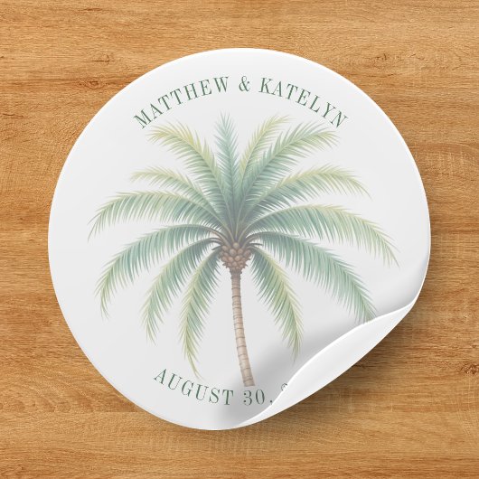 Palm Tree Island Bestemming Groene bruiloft Ronde Sticker