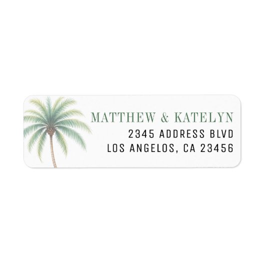 Palm Tree Island Destination Green Wedding Etiket (Voorkant)
