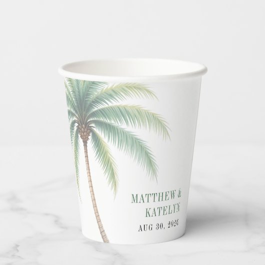 Palm Tree Island Destination Green Wedding Papieren Bekers (Achterkant)