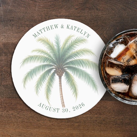 Palm Tree Island Destination Green Wedding Ronde Kartonnen Onderzetter