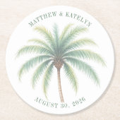 Palm Tree Island Destination Green Wedding Ronde Kartonnen Onderzetter (Voorkant)