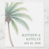 Palm Tree Island Destination Green Wedding Wijn Etiket (Enkel label)
