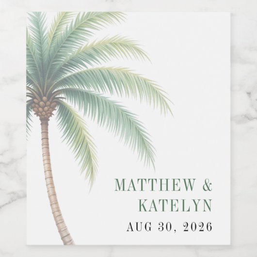 Palm Tree Island Destination Green Wedding Wijn Etiket (Enkel label)