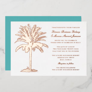Palm Tree Island Destination Wedding Roos Gold Folie Uitnodiging