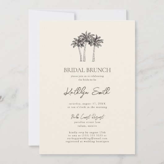 Palm Tree Ivoor Minimalistische Bridal Brunch Kaart (Voorkant)