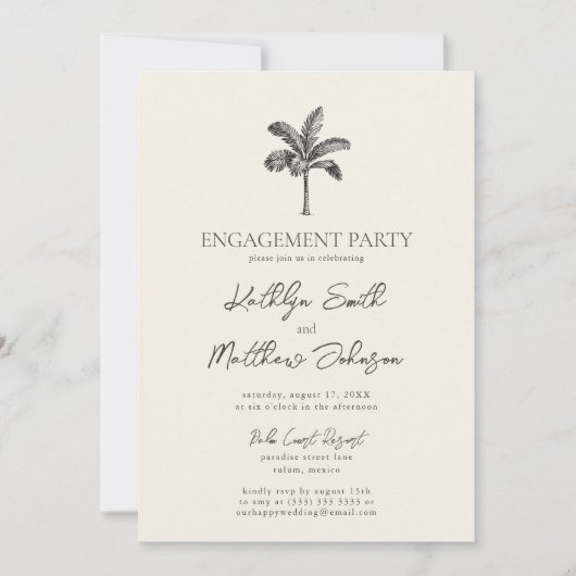 Palm Tree Ivory minimalistische verlovingsfeest Kaart (Voorkant)