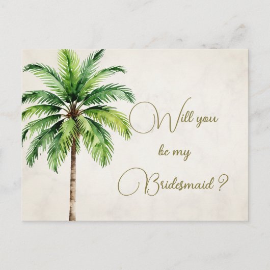 Palm Tree, jij wordt mijn bruidsmeisje Uitnodiging Briefkaart (Voorkant)