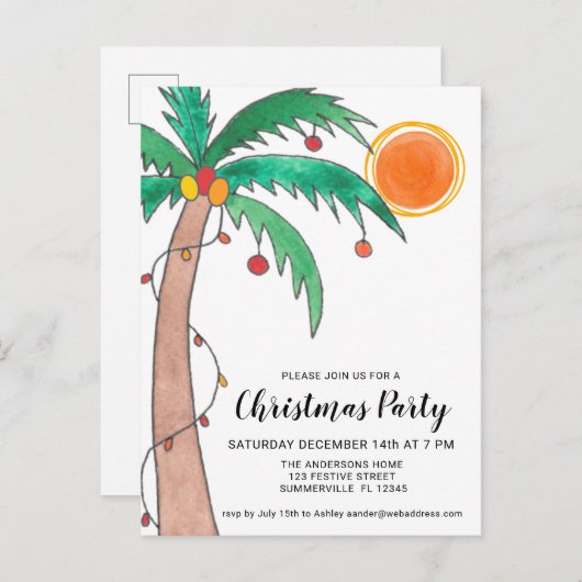 Palm Tree-kerstfeest  Uitnodiging Briefkaart (Voorkant / Achterkant)