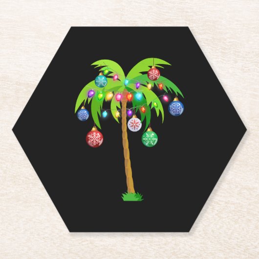 Palm Tree-kerstlampjes Funny Beach Summer Kartonnen Onderzetters (Voorkant)