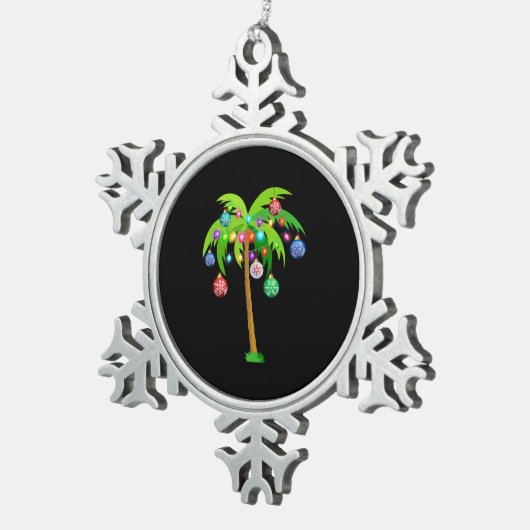 Palm Tree-kerstlampjes Funny Beach Summer Tin Sneeuwvlok Ornament (Rechts)