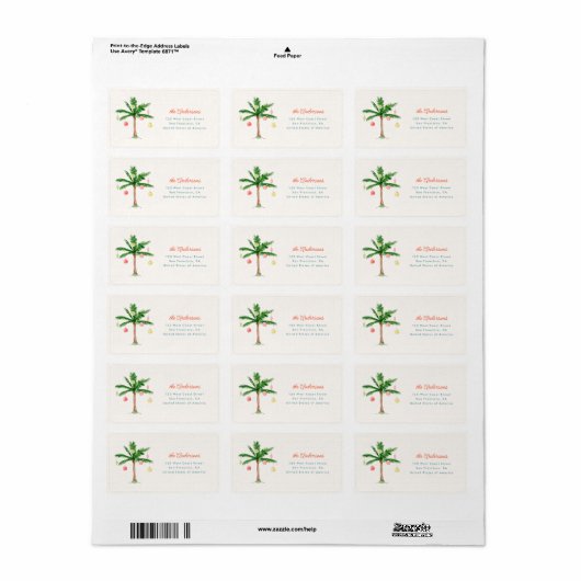 Palm Tree Kerstmis in juli Zomer Party Adres Etiket (Full Sheet)