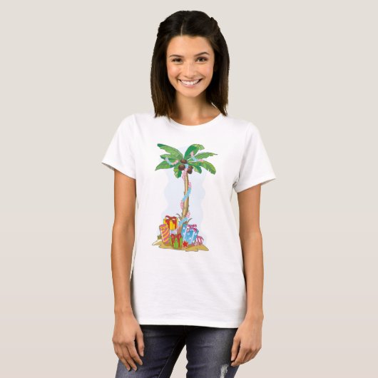 Palm Tree-kerstmis met cadeaus T-shirt (Voorkant volledig)