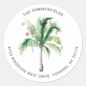 Palm Tree Kustkerst retouradres Ronde Sticker (Voorkant)