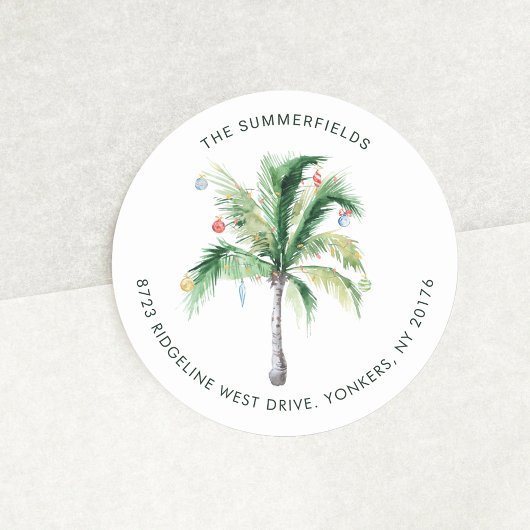 Palm Tree Kustkerst retouradres Ronde Sticker