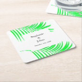 Palm Tree Leaf Green Leaves Elegant Wedding Kartonnen Onderzetters (Schuin)
