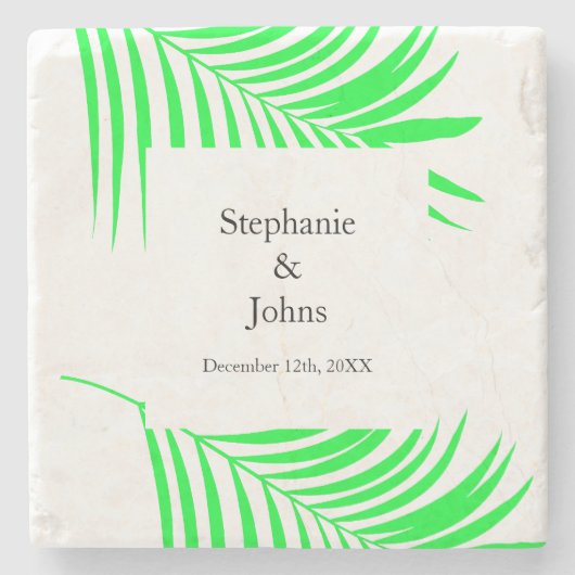 Palm Tree Leaf Green Leaves Elegant Wedding Stenen Onderzetter (Voorkant)