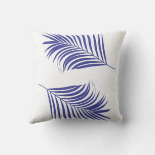 Palm Tree Leaf Sinaasappel Blauw Tropisch Kuststra Buitenkussen