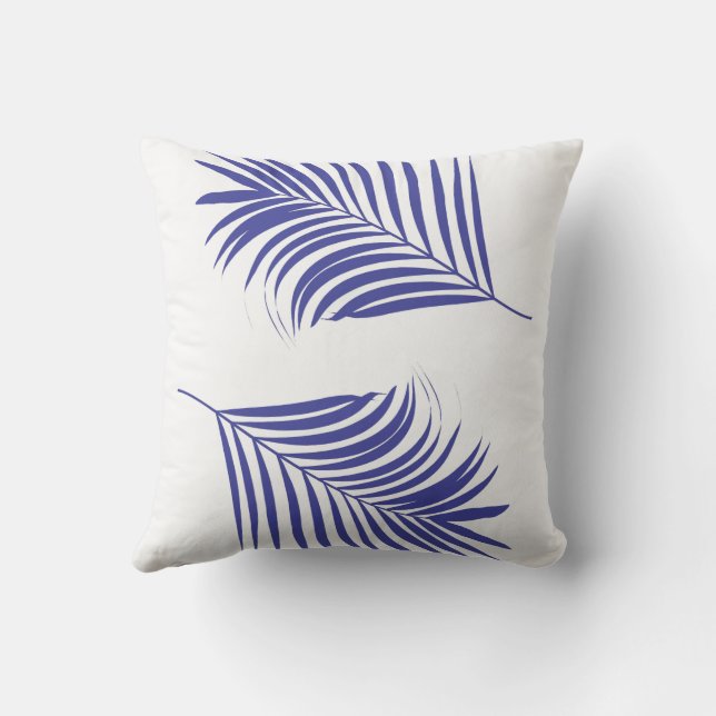 Palm Tree Leaf Sinaasappel Blauw Tropisch Kuststra Buitenkussen (Achterkant)