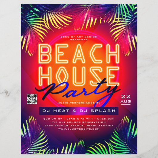 Palm Tree Leaves Beach House Party Club Event Ad Flyer (Voorkant)