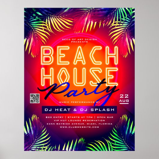 Palm Tree Leaves Beach House Party Club Event Ad Poster (Voorkant)