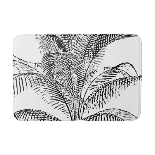 Palm Tree Leaves Black & White Abstract Pattern Badmat (Voorkant)