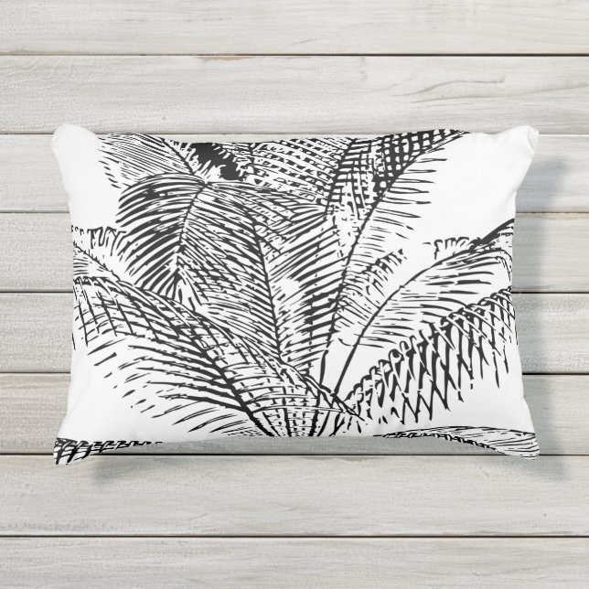 Palm Tree Leaves Black & White Abstract Pattern Buitenkussen (Voorkant)