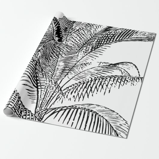 Palm Tree Leaves Black & White Abstract Pattern Cadeaupapier (Uitgerold)