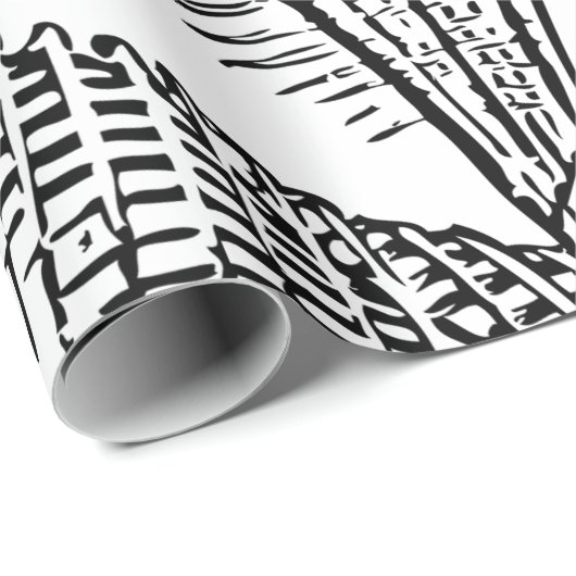 Palm Tree Leaves Black & White Abstract Pattern Cadeaupapier (Rol Hoek)