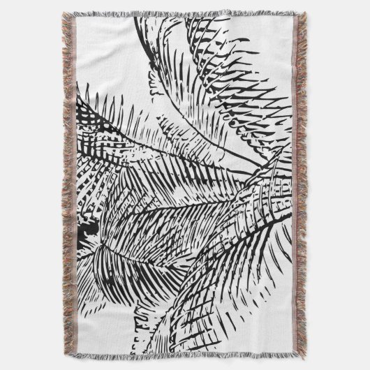 Palm Tree Leaves Black & White Abstract Pattern Deken (Voorkant Verticaal)