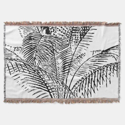 Palm Tree Leaves Black & White Abstract Pattern Deken (Voorkant)