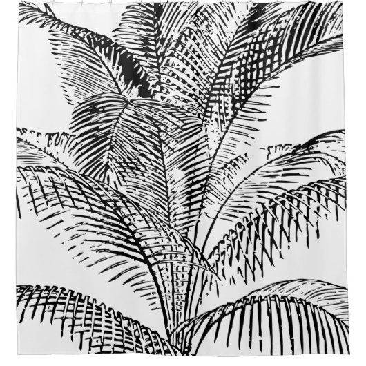 Palm Tree Leaves Black & White Abstract Pattern Douchegordijn (Voorkant)