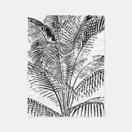 Palm Tree Leaves Black & White Abstract Pattern Fleece Deken
