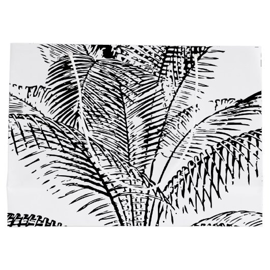 Palm Tree Leaves Black & White Abstract Pattern Groot Cadeauzakje (Achterkant)