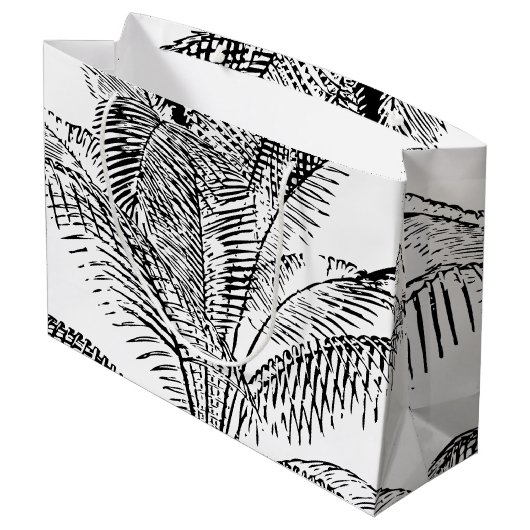 Palm Tree Leaves Black & White Abstract Pattern Groot Cadeauzakje (Achterkant Gekanteld)