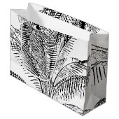 Palm Tree Leaves Black & White Abstract Pattern Groot Cadeauzakje (Voorkant Gekanteld)