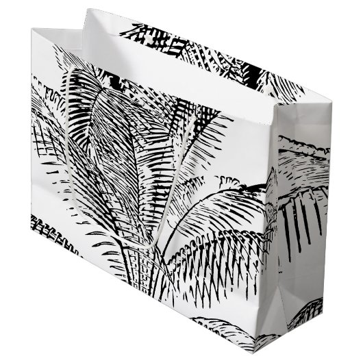 Palm Tree Leaves Black & White Abstract Pattern Groot Cadeauzakje (Voorkant Gekanteld)